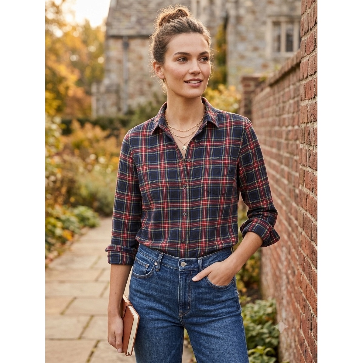 J.Crew Thomas Mason Plaid Button Down Shirt Navy Red Tartan Cotton Womens 8